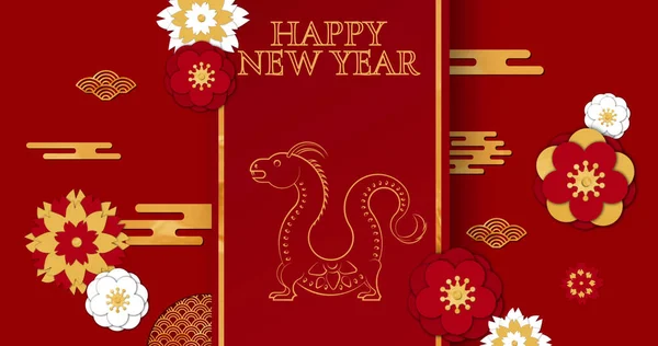 Compuesto Con Texto Feliz Año Nuevo Con Signo Dragón Patrón — Foto de Stock