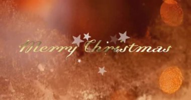 Mutlu noel mesajları ve yılbaşı ağacı üzerindeki yıldızların animasyonu. Noel ve kutlama konsepti, dijital olarak üretilen video.