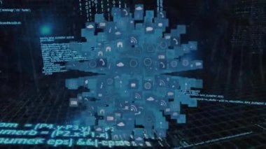 Bağlantılar ve veri işleme ile dünyanın animasyonu. Küresel iş, bağlantılar, hesaplama ve veri işleme kavramı dijital olarak oluşturulmuş video.