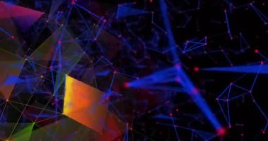 Siyah arkaplandaki renkli bağlantı ağlarının animasyonu. Ağlar, bağlantılar ve dijital arayüz konsepti dijital olarak oluşturulmuş video.