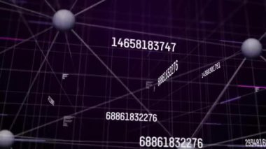 Soyut arkaplan üzerinde değişen sayılar, grafikler ve bağlantılı noktaların animasyonu. Dijital olarak oluşturulmuş, hologram, illüstrasyon, iş, büyüme, rakamlar ve iletişim konsepti.