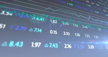 Siyah arkaplan üzerinde mercek parlamaları olan çok renkli ticaret panosu, grafikler ve dünyanın animasyonu. Dijital olarak üretilen hologram, illüstrasyon, rapor, iş dünyası, borsa ve küreselleşme kavramı.