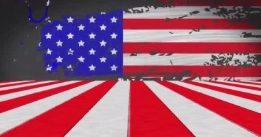 Amerika bayrağı üzerinde siyah arkaplanda parazit oluşmuş. Vatanseverlik ve kutlama konsepti dijital olarak oluşturulmuş video.