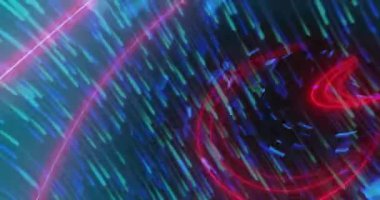 Siyah arkaplan üzerinde yuvarlak tünel ve düşen çizgilerin animasyonu. Dijital olarak üretilen hologram, illüstrasyon, aydınlatılmış, psikedelik, geometrik şekil, geleceksel ve teknoloji kavramı.