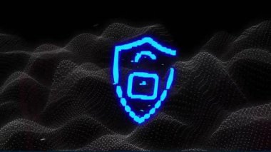 Çevrimiçi güvenlik asma kilidi üzerinden veri işleme animasyonu. Küresel siber güvenlik, bağlantılar, hesaplama ve veri işleme kavramı dijital olarak oluşturuldu.