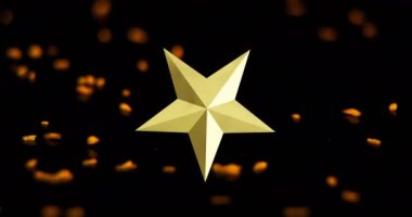 Siyah arka planda hareket eden altın madalyaların üzerinde beyaz yıldız animasyonu. Dijital olarak üretilmiş, Noel şenliği, kış tatili, kutlama.