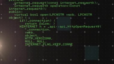 Siyah arkaplan üzerinde veri işleme animasyonu. Dijital olarak oluşturulmuş küresel bağlantılar, hesaplama ve veri işleme kavramı.