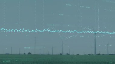 Gökyüzüne karşı yeşil alanda birden fazla grafik ve değişen rakamların animasyonu. Dijital bileşik, çoklu pozlama, rapor, iş, büyüme, kar ve sürdürülebilir enerji kavramı.