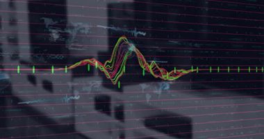 TV ekranlarında finansal veri işleme animasyonu. Küresel finansman, teknoloji ve dijital arayüz kavramı dijital olarak oluşturulmuş video.