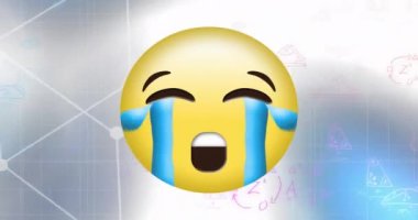 Matematiksel denklem üzerine ağlayan emojilerin animasyonu ve soyut arkaplana karşı diyagramlar. Dijital olarak üretilmiş, hologram, illüstrasyon, emoji, formül, sosyal medya ve eğitim kavramı.