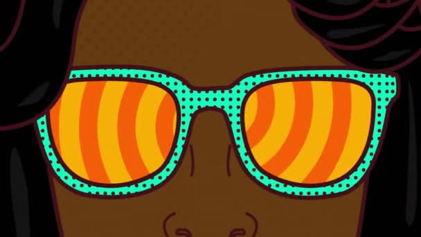 Arka Planda Turuncu Halkalı Gözlük Takan Kadın Animasyonu Moda Renkler — Stok video