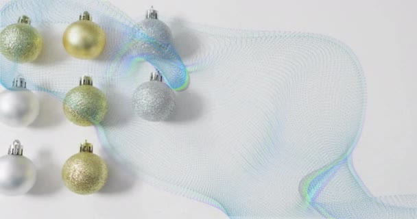 Animatie Van Paden Van Blauw Licht Kerstballen Decoraties Kerst Festiviteit — Stockvideo
