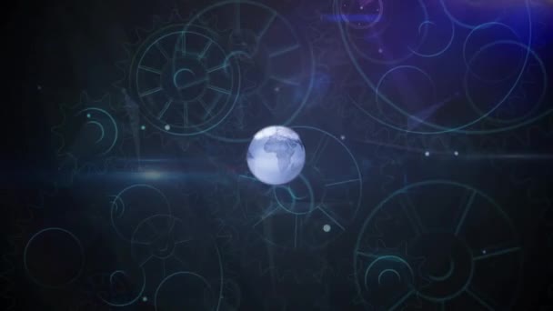 Анимация Земного Шара Соединениями Зубчатыми Колесами Черном Фоне Концепция Глобальных — стоковое видео