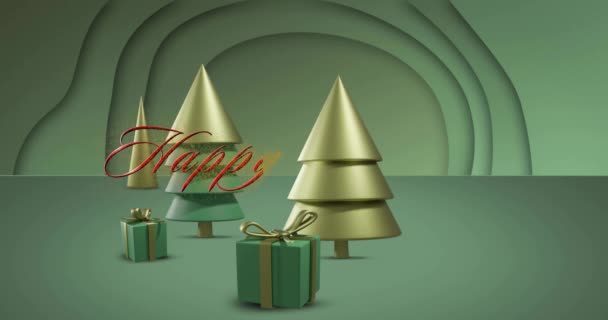 以圣诞树 礼品盒 星空为背景的快乐假期的动画 圣诞节节庆 寒假和庆祝概念 — 图库视频影像
