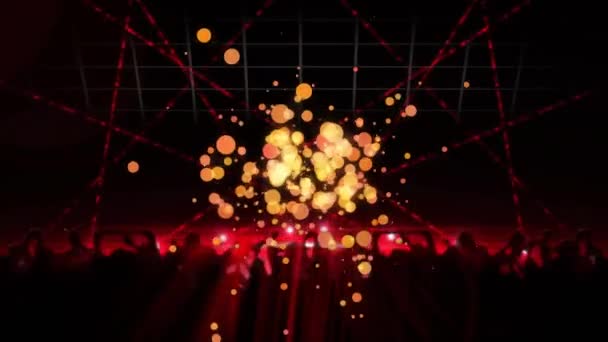 Animation Von Kreisen Über Silhouetten Tanzender Menschen Und Blinkenden Lichtern — Stockvideo