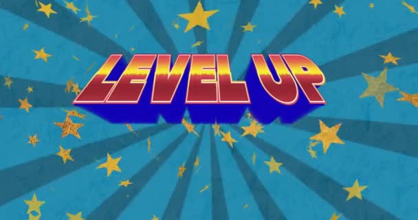 Animation Level Text Stars Stripes Pattern Global Video Game Digital — Stock Video