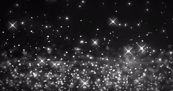 Yılbaşı Kar Tanelerinin Düşüşü Siyah Arka Planda Işık Lekeleri Noel — Stok video