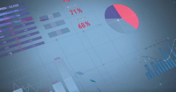 Animace Mnohobarevného Infografického Rozhraní Proti Modrému Pozadí Digitálně Generovaný Hologram — Stock video
