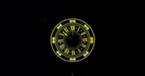 Animation Des Countdowns Uhr Die Mitternacht Anzeigt Und Lichtpunkte Auf — Stockvideo