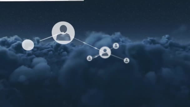 Animacja Sieci Połączeń Ikonami Nad Chmurami Globalne Połączenia Chmura Obliczeniowa — Wideo stockowe