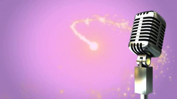 Анимация Ретро Микрофона Падающей Звездой Фиолетовом Фоне Музыка Виниловые Пластинки — стоковое видео
