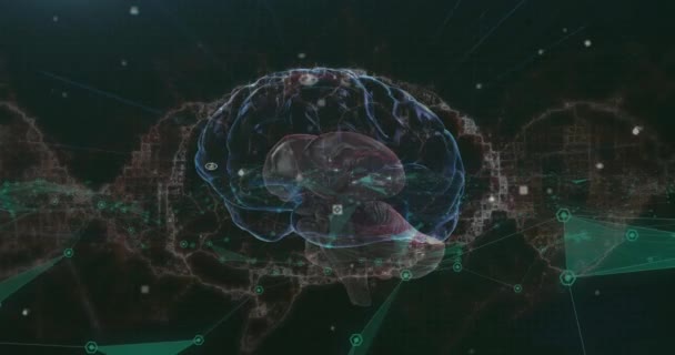 Animation Viseurs Sur Cerveau Numérique Rotatif Points Connectés Hélice Adn — Video