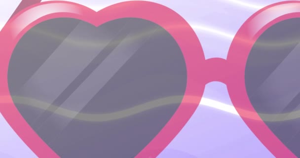 Animación Gafas Sol Forma Corazón Rosa Sobre Fondo Ondulado Púrpura — Vídeos de Stock