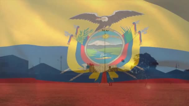 Animacja Flagi Ecuador Machająca Nad Różnorodnym Graczem Ćwiczącym Rugby Towarzyskim — Wideo stockowe