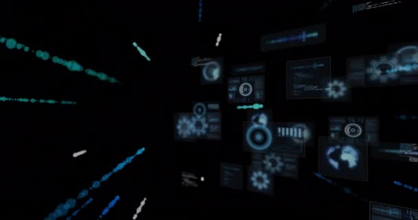 검은색 배경에 데이터 트레일의 애니메이션 글로벌 데이터 컴퓨팅 디지털 인터페이스 — 비디오