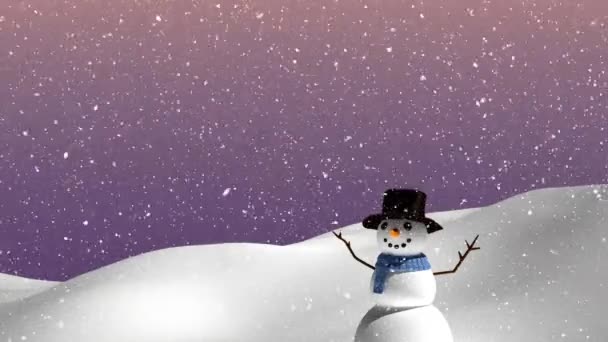 Animação Neve Caindo Sobre Boneco Neve Cenário Inverno Inverno Natal — Vídeo de Stock