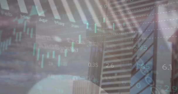 Animatie Van Verwerking Van Financiële Gegevens Stadsgezicht Wereldwijd Business Finance — Stockvideo