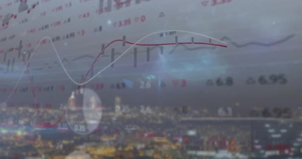 Animation Der Börsen Und Datenverarbeitung Über Dem Stadtbild Globales Geschäfts — Stockvideo