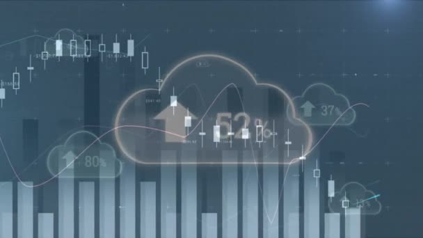 Animación Múltiples Gráficos Nubes Con 100 Número Creciente Con Flecha — Vídeos de Stock