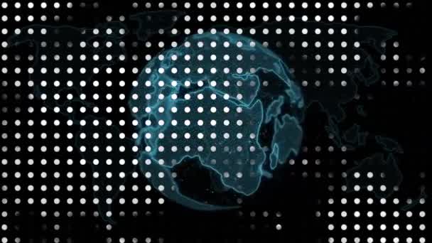 Анимация Светящихся Точек Вращающимся Земным Шаром Отображение Черном Фоне Цифровая — стоковое видео
