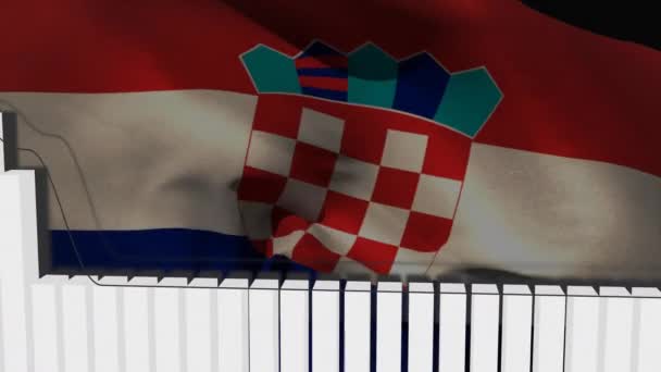 Animacja Przetwarzania Danych Finansowych Nad Banderą Chorwacji Globalny Biznes Sieci — Wideo stockowe