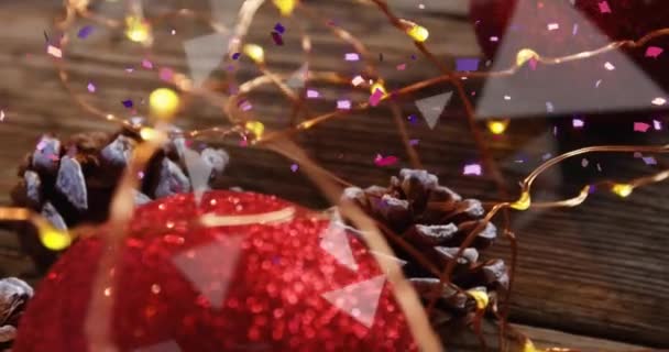 Animación Manchas Luz Sobre Adornos Adornos Rojos Navidad Luces Hadas — Vídeos de Stock