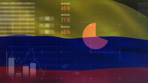 Animazione Del Trattamento Dei Dati Finanziari Bandiera Della Colombia Concetto — Video Stock