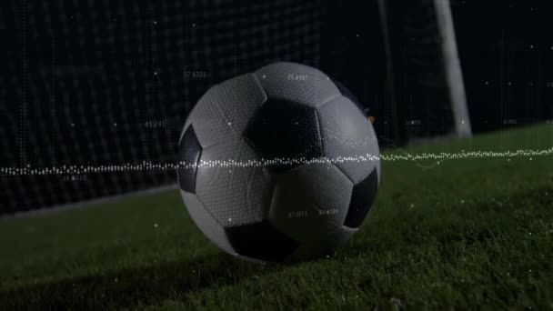 Animação Processamento Dados Financeiros Sobre Jogador Futebol Chutando Bola Conceito — Vídeo de Stock