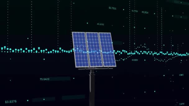 Animacja Przetwarzania Danych Finansowych Przez Panele Słoneczne Globalna Koncepcja Energii — Wideo stockowe
