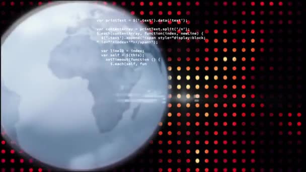 Анимация Компьютерного Языка Вращающегося Глобуса Точками Черном Фоне Цифровая Генерация — стоковое видео