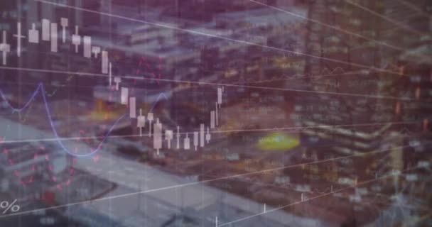 Animatie Van Verwerking Van Financiële Gegevens Stadsgezicht Wereldwijd Business Finance — Stockvideo