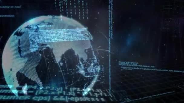 ダークバックグラウンドでの地球のアニメーション データ処理 グローバル接続 コンピューティング データ処理コンセプトデジタル生成ビデオ — ストック動画