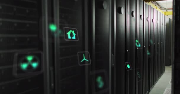 Анімація Еко Іконок Обробка Даних Через Комп Ютерні Сервери Глобальний — стокове відео