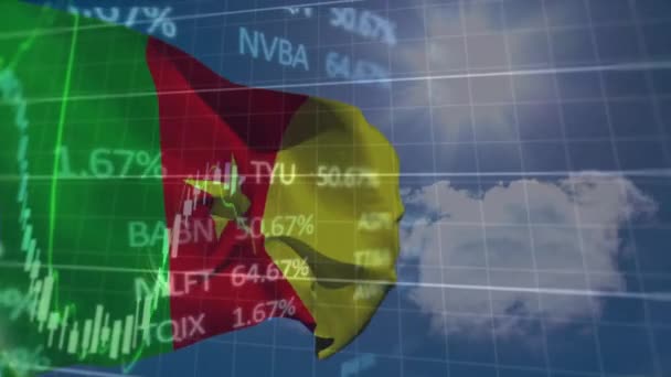 Κινούμενα Σχέδια Στατιστικών Και Επεξεργασία Χρηματοοικονομικών Δεδομένων Σημαία Καμεροόν Παγκόσμια — Αρχείο Βίντεο