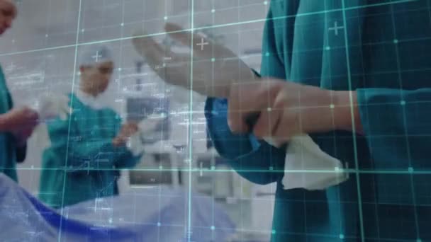 Animação Processamento Dados Sobre Diversos Cirurgiões Hospital Conceito Medicina Global — Vídeo de Stock