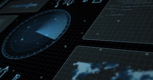 Siyah Arkaplan Üzerinde Devre Kartı Desenli Radar Harita Bilgisayar Dili — Stok video