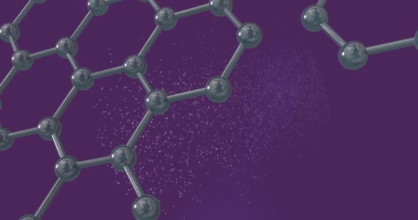 紫色の背景にあるDna鎖上の浮遊分子のアニメーション 粒子の概念 デジタル生成されたビデオ — ストック動画
