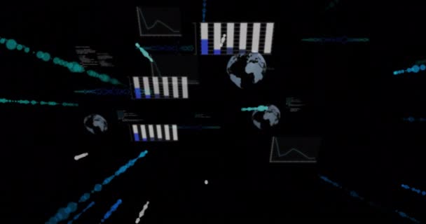 Animace Sítě Spojení Statistikou Černém Pozadí Globální Sítě Připojení Výpočetní — Stock video