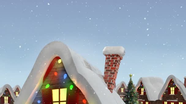 Animazione Neve Che Cade Case Con Luci Fatate Nel Paesaggio — Video Stock