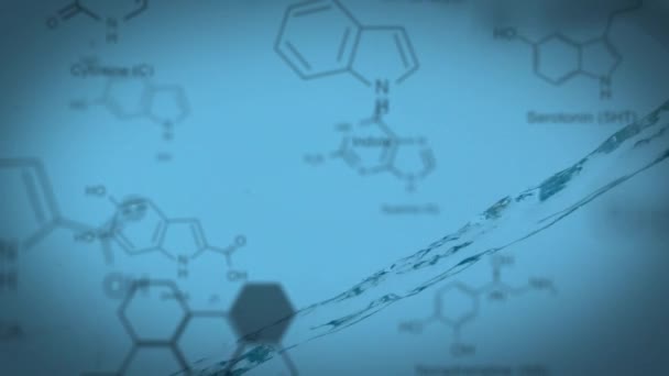 Mavi Arka Plandaki Kimyasal Akış Üzerinde Birden Fazla Molekül Yapısının — Stok video
